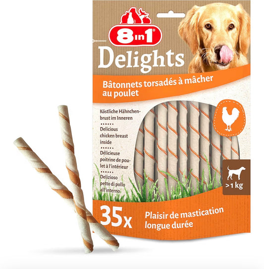 Bâtonnets torsadés à mâcher pour chien au poulet – Friandises dentaires longue durée