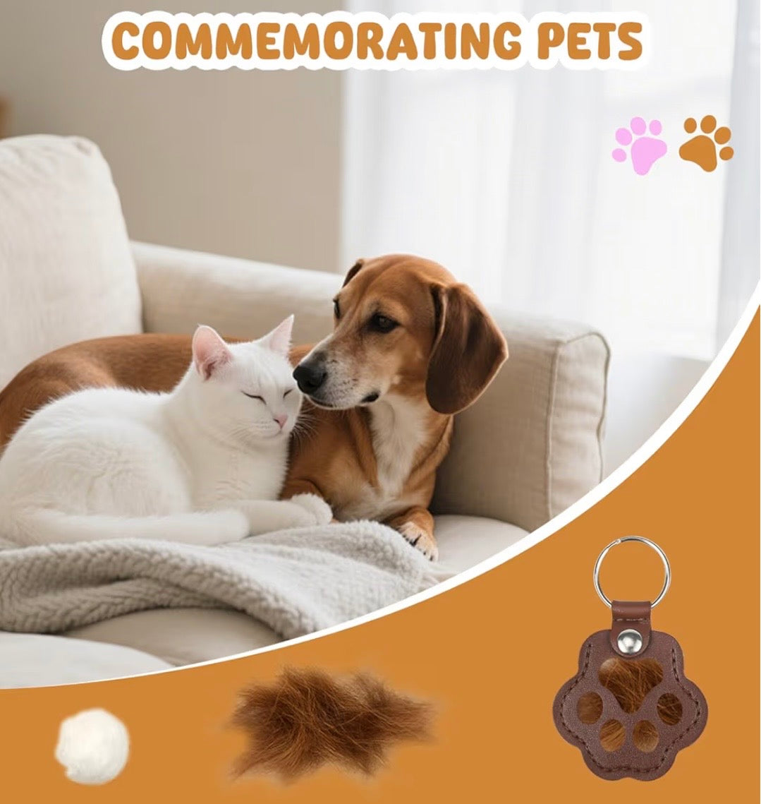 Lot de 3 Porte-Clés Empreinte en Cuir – Boîte Souvenir pour Poils d’Animaux | Cadeau Commémoratif Chien & Chat | Porte-Clés Patte de Chat – Accessoire Sac & Clés