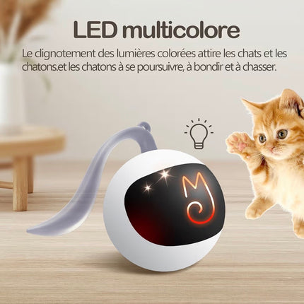 Jouet Interactif Intelligent pour Chat – Balle Automatique LED Rechargeable avec Plumes