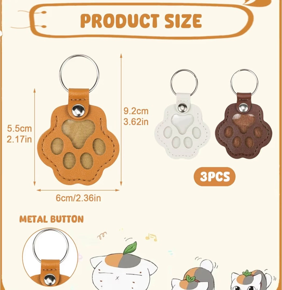 Lot de 3 Porte-Clés Empreinte en Cuir – Boîte Souvenir pour Poils d’Animaux | Cadeau Commémoratif Chien & Chat | Porte-Clés Patte de Chat – Accessoire Sac & Clés