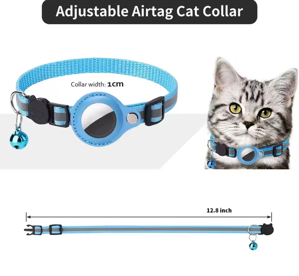 Collier GPS pour Chat Compatible AirTag – Réfléchissant & Ajustable (Sécurité Anti-Perte)