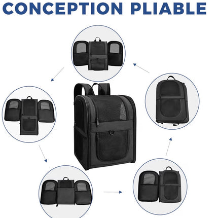 Sac de Transport Extensible Anti-Stress pour Chien & Chat – Sac à Dos Sécurisé, Respirant et Compatible Cabine