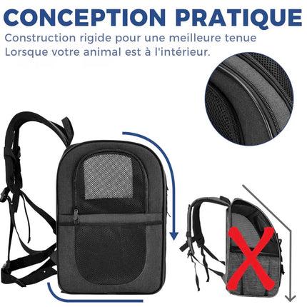 Sac de Transport Extensible Anti-Stress pour Chien & Chat – Sac à Dos Sécurisé, Respirant et Compatible Cabine