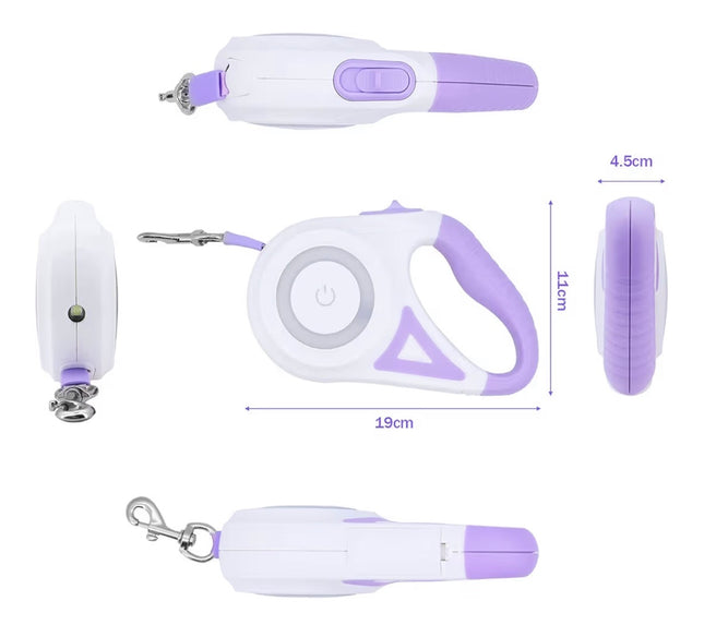 Laisse rétractable pour chien 5 m avec éclairage LED – Poignée ergonomique et frein sécurisé