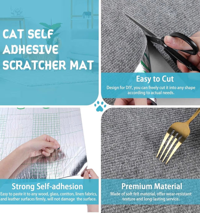 Tapis Griffoir Adhésif pour Chat – Protection Canapé & Meubles – Anti-Griffes (Gris Clair, 40×200 cm)