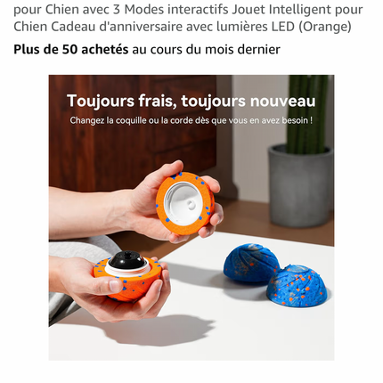 Balle interactive intelligente pour chien – 3 modes de jeu, rechargeable et résistante à l’eau