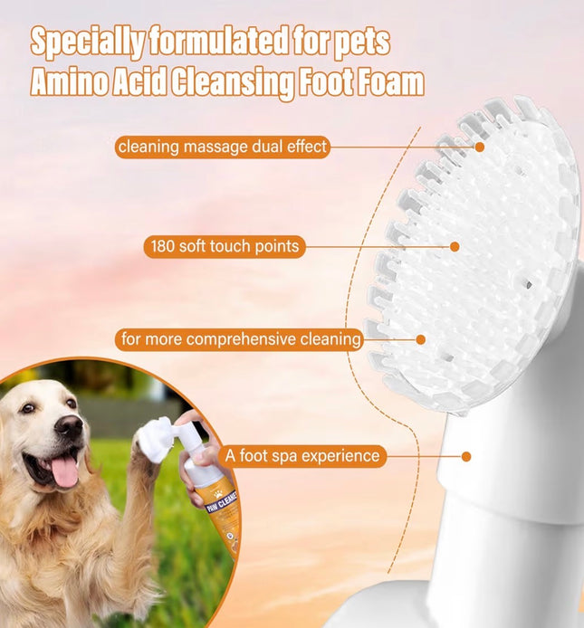 Nettoyant Moussant pour Pattes de Chien – Sans Rinçage, Brosse Silicone Douce – Nettoie, Hydrate & Désodorise (150 ml)