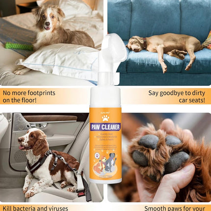 Nettoyant Moussant pour Pattes de Chien – Sans Rinçage, Brosse Silicone Douce – Nettoie, Hydrate & Désodorise (150 ml)