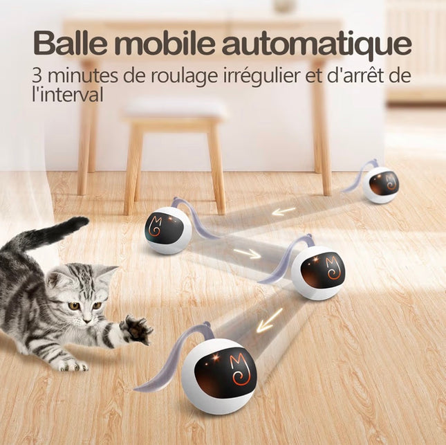 Jouet Interactif Intelligent pour Chat – Balle Automatique LED Rechargeable avec Plumes