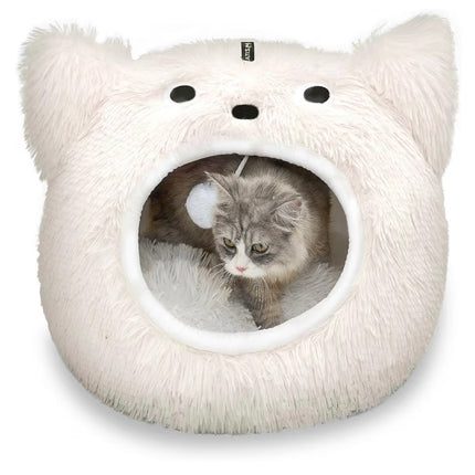 Niche Douillette pour Chat en Peluche – Lit 2-en-1 avec Coussin Amovible