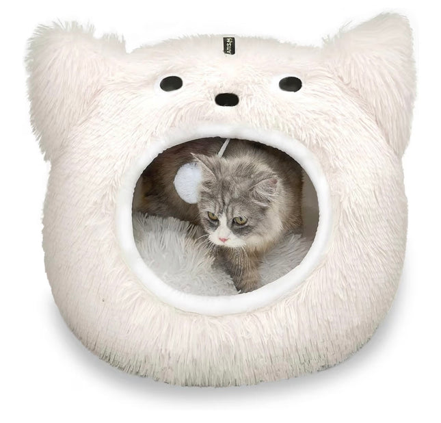Niche Douillette pour Chat en Peluche – Lit 2-en-1 avec Coussin Amovible
