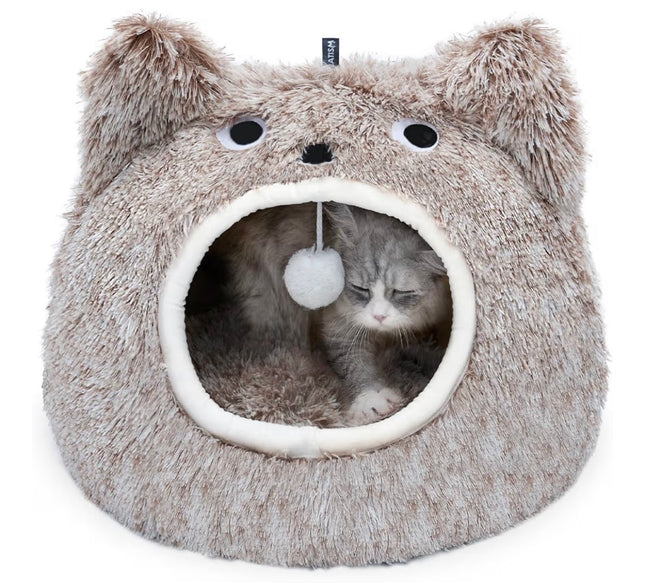 Niche Douillette pour Chat en Peluche – Lit 2-en-1 avec Coussin Amovible