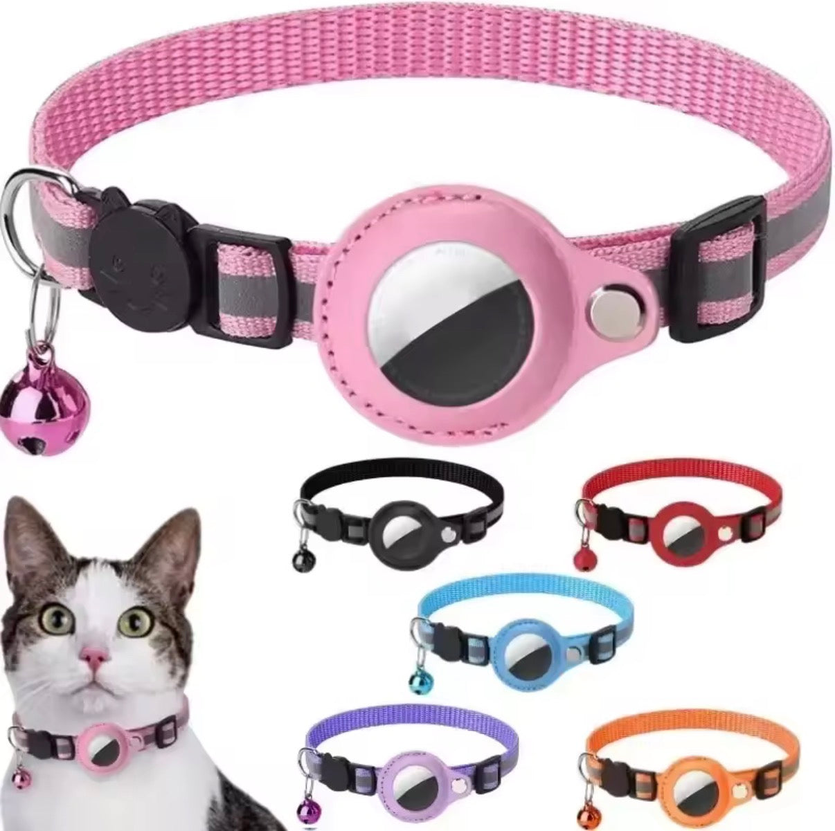 Collier GPS pour Chat Compatible AirTag – Réfléchissant & Ajustable (Sécurité Anti-Perte)