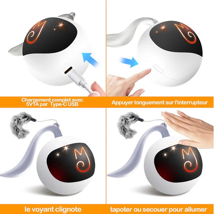 Jouet Interactif Intelligent pour Chat – Balle Automatique LED Rechargeable avec Plumes
