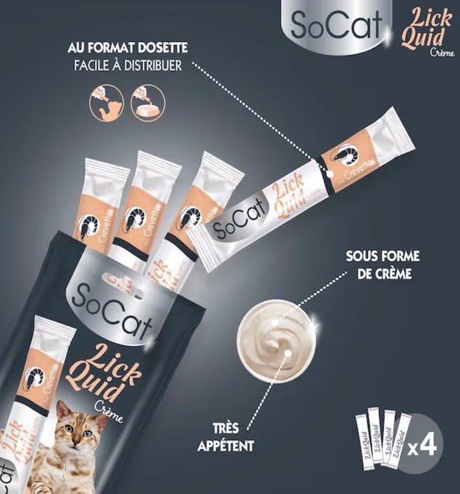Friandises à lécher pour chat à la crevette – Crème snack enrichie en taurine et vitamines