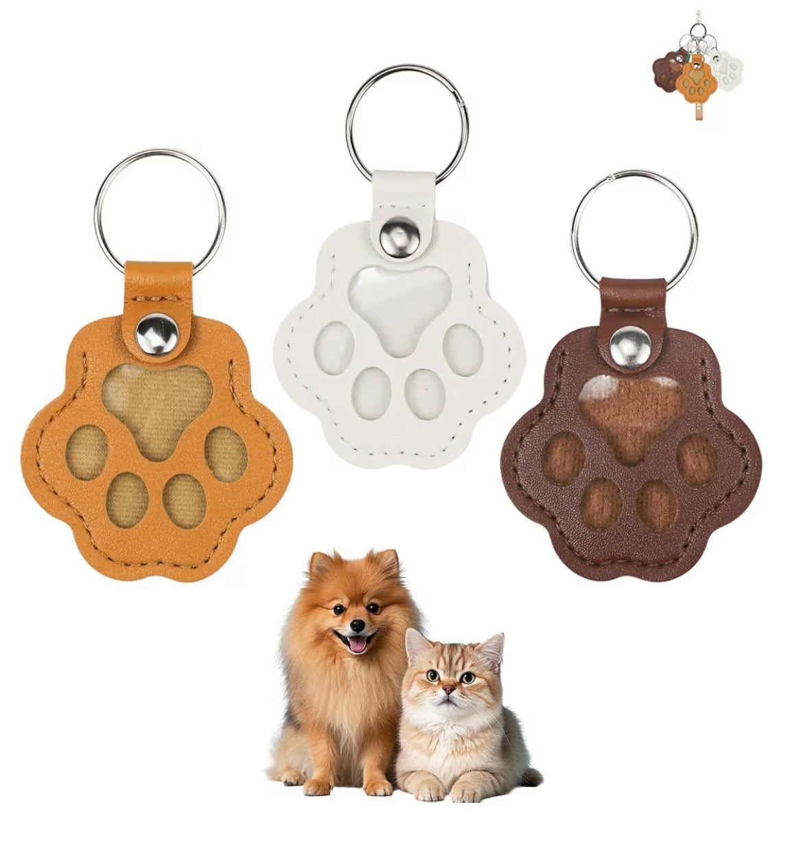Lot de 3 Porte-Clés Empreinte en Cuir – Boîte Souvenir pour Poils d’Animaux | Cadeau Commémoratif Chien & Chat | Porte-Clés Patte de Chat – Accessoire Sac & Clés