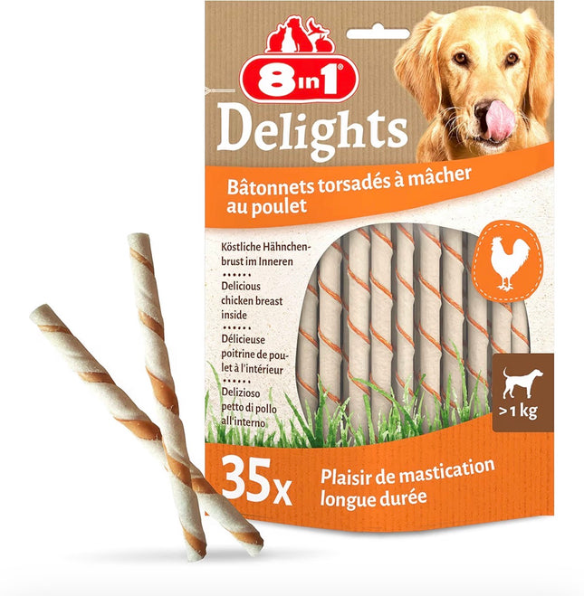 Bâtonnets torsadés à mâcher pour chien au poulet – Friandises dentaires longue durée