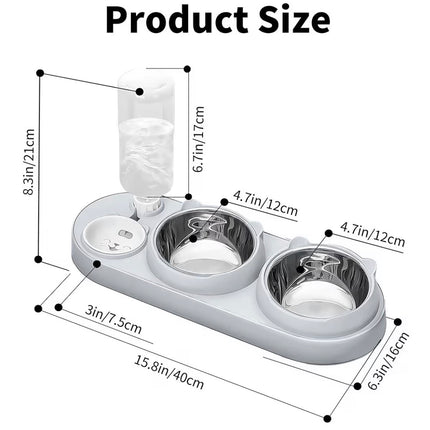 Gamelle 3 en 1 pour Chat et Chien avec Distributeur d’Eau Automatique