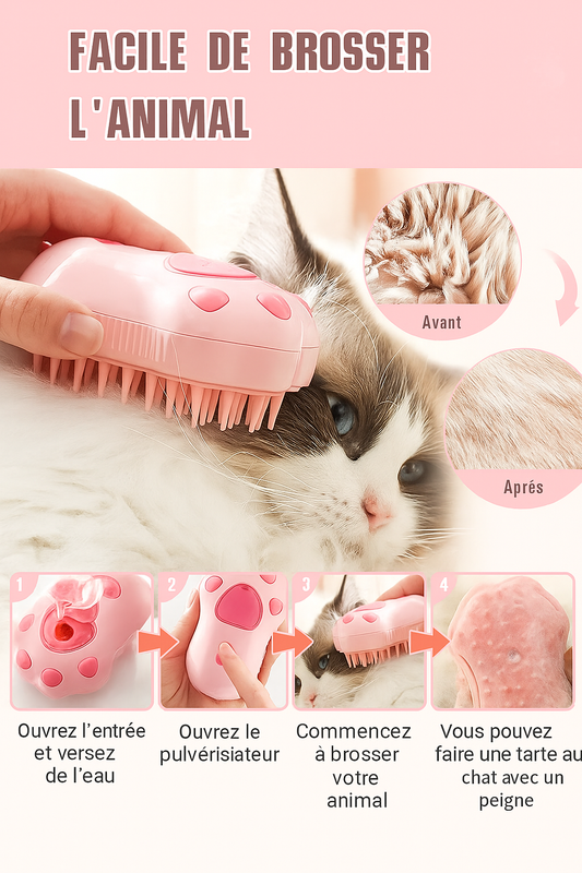 Brosse de toilettage 3-en-1 pour chats et chiens – Massage, bain et soin du pelage