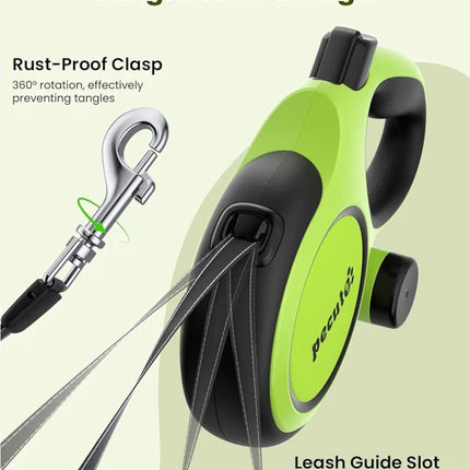 Laisse Rétractable 8m pour Chien – Anti-Enchevêtrement 360°, Poignée Ergonomique + Porte-Sacs Intégré