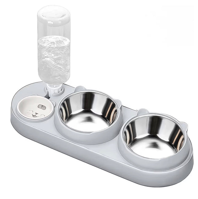 Gamelle 3 en 1 pour Chat et Chien avec Distributeur d’Eau Automatique