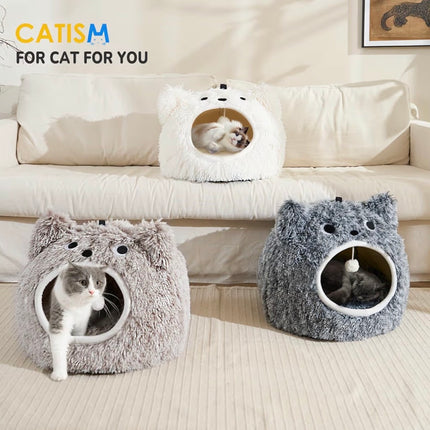 Niche Douillette pour Chat en Peluche – Lit 2-en-1 avec Coussin Amovible