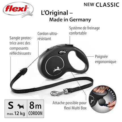 Laisse rétractable pour chien 8 m – Système de freinage confortable et poignée ergonomique