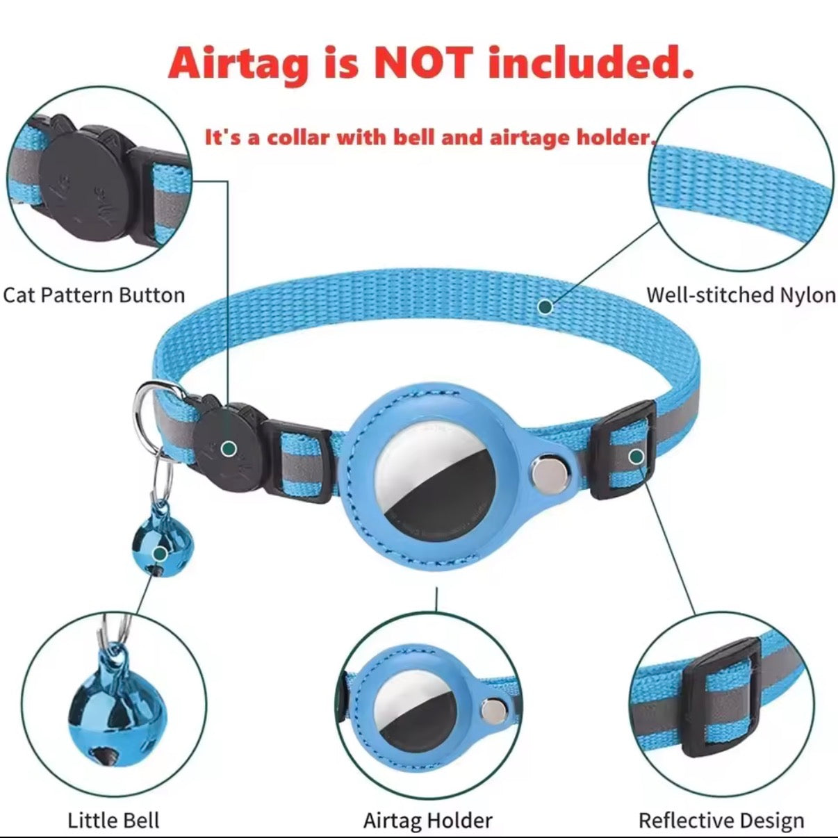 Collier GPS pour Chat Compatible AirTag – Réfléchissant & Ajustable (Sécurité Anti-Perte)
