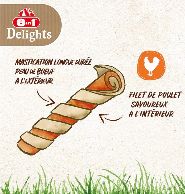 Bâtonnets torsadés à mâcher pour chien au poulet – Friandises dentaires longue durée