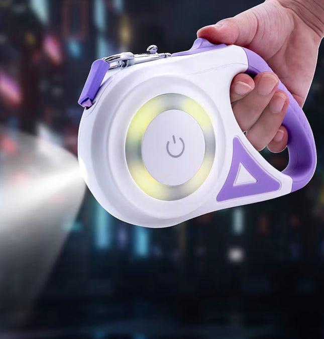 Laisse rétractable pour chien 5 m avec éclairage LED – Poignée ergonomique et frein sécurisé