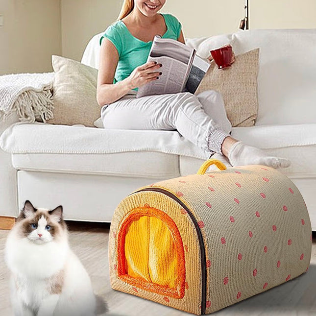 Maison Cocoon Chaude et Pliable pour Chat et Petit Chien – Couchage d’Hiver Ultra Doux