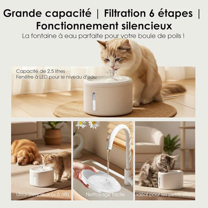 Fontaine à Eau Automatique Silencieuse pour Chat – 2,5 L avec Filtration Multi-Étapes