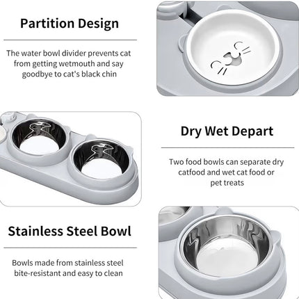 Gamelle 3 en 1 pour Chat et Chien avec Distributeur d’Eau Automatique