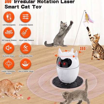 Jouet interactif intelligent pour chat avec laser 360° et plume – Rechargeable et automatique