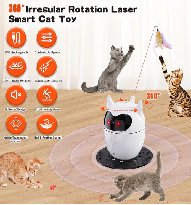Jouet interactif intelligent pour chat avec laser 360° et plume – Rechargeable et automatique