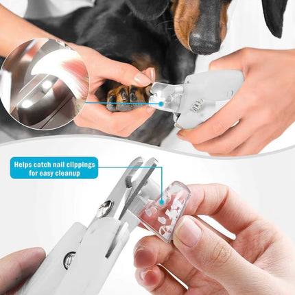 Tondeuse Coupe-Griffes pour Chiens & Chats avec Lumière LED – Coupe Ongles Sécurisé, Collecteur d’Ongles & Lime Intégrée – Rechargeable USB