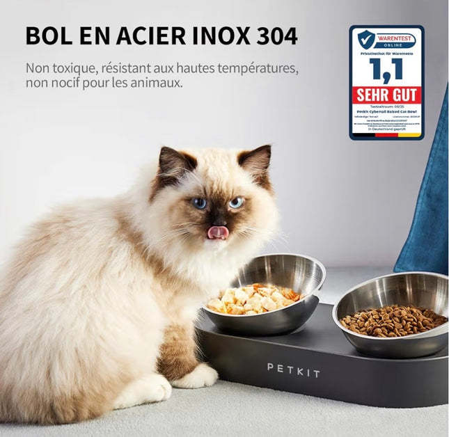 Gamelle Double Surélevée en Acier Inoxydable pour Chat et Petit Chien