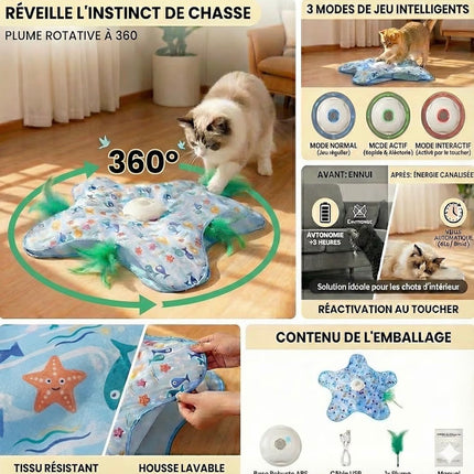 Tapis Interactif Automatique pour Chat – Jouet de Chasse avec Plumes, Rechargeable USB-C
