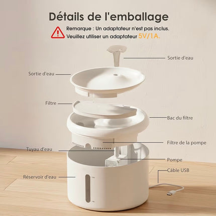 Fontaine à Eau Automatique Silencieuse pour Chat – 2,5 L avec Filtration Multi-Étapes