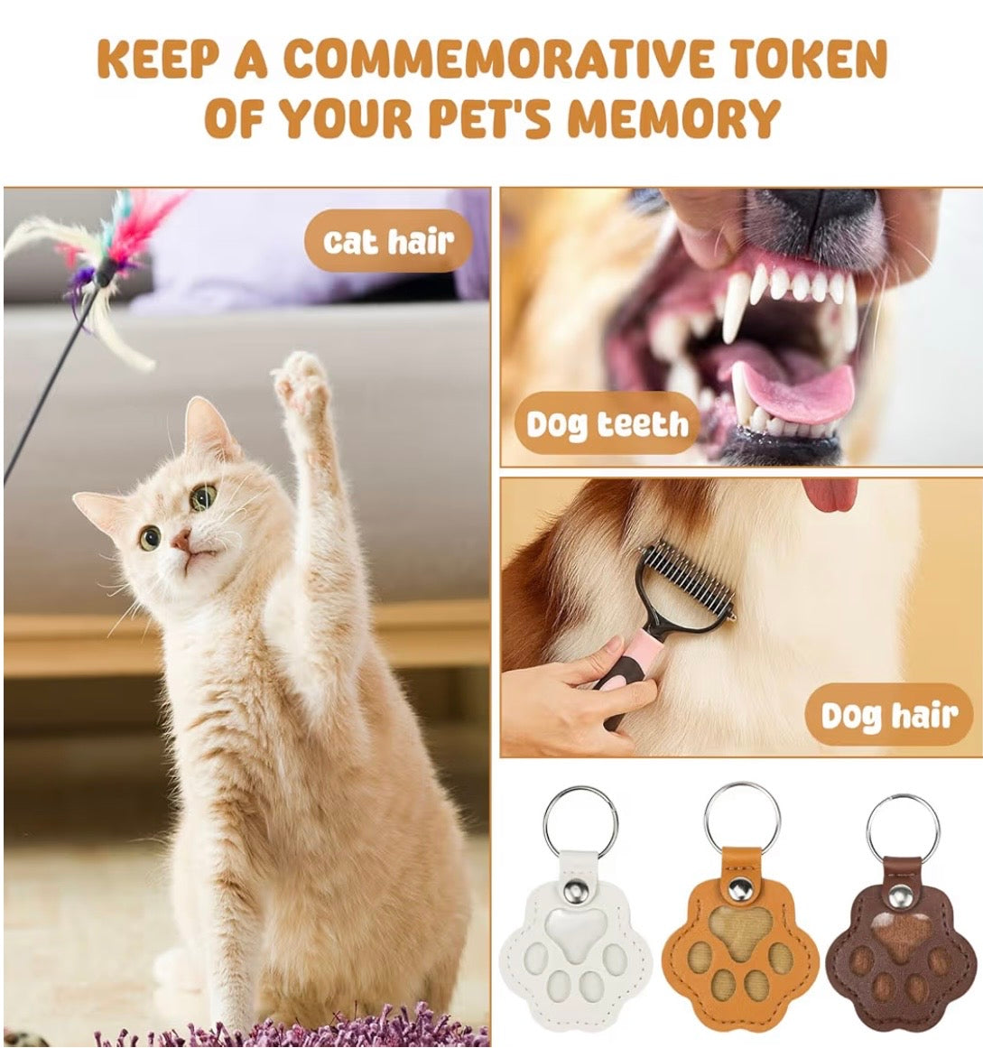 Lot de 3 Porte-Clés Empreinte en Cuir – Boîte Souvenir pour Poils d’Animaux | Cadeau Commémoratif Chien & Chat | Porte-Clés Patte de Chat – Accessoire Sac & Clés