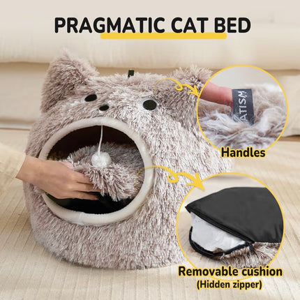 Niche Douillette pour Chat en Peluche – Lit 2-en-1 avec Coussin Amovible
