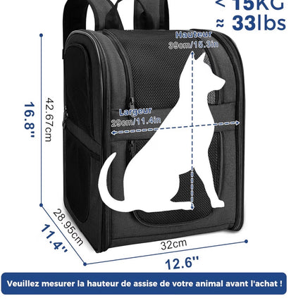 Sac de Transport Extensible Anti-Stress pour Chien & Chat – Sac à Dos Sécurisé, Respirant et Compatible Cabine