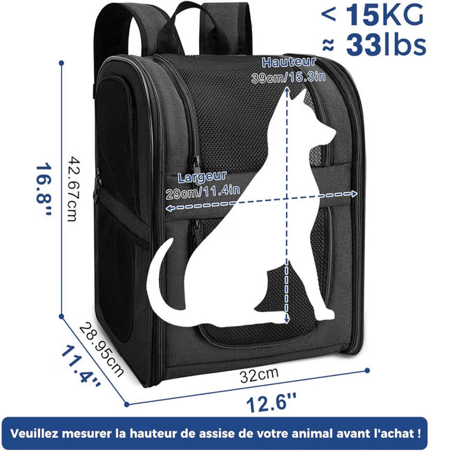 Sac de Transport Extensible Anti-Stress pour Chien & Chat – Sac à Dos Sécurisé, Respirant et Compatible Cabine