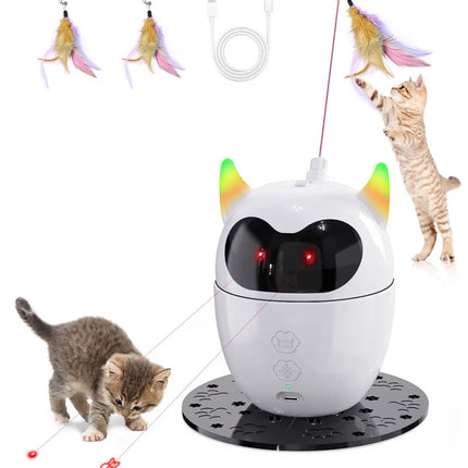 Jouet interactif intelligent pour chat avec laser 360° et plume – Rechargeable et automatique