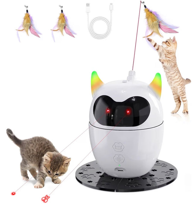 Jouet interactif intelligent pour chat avec laser 360° et plume – Rechargeable et automatique