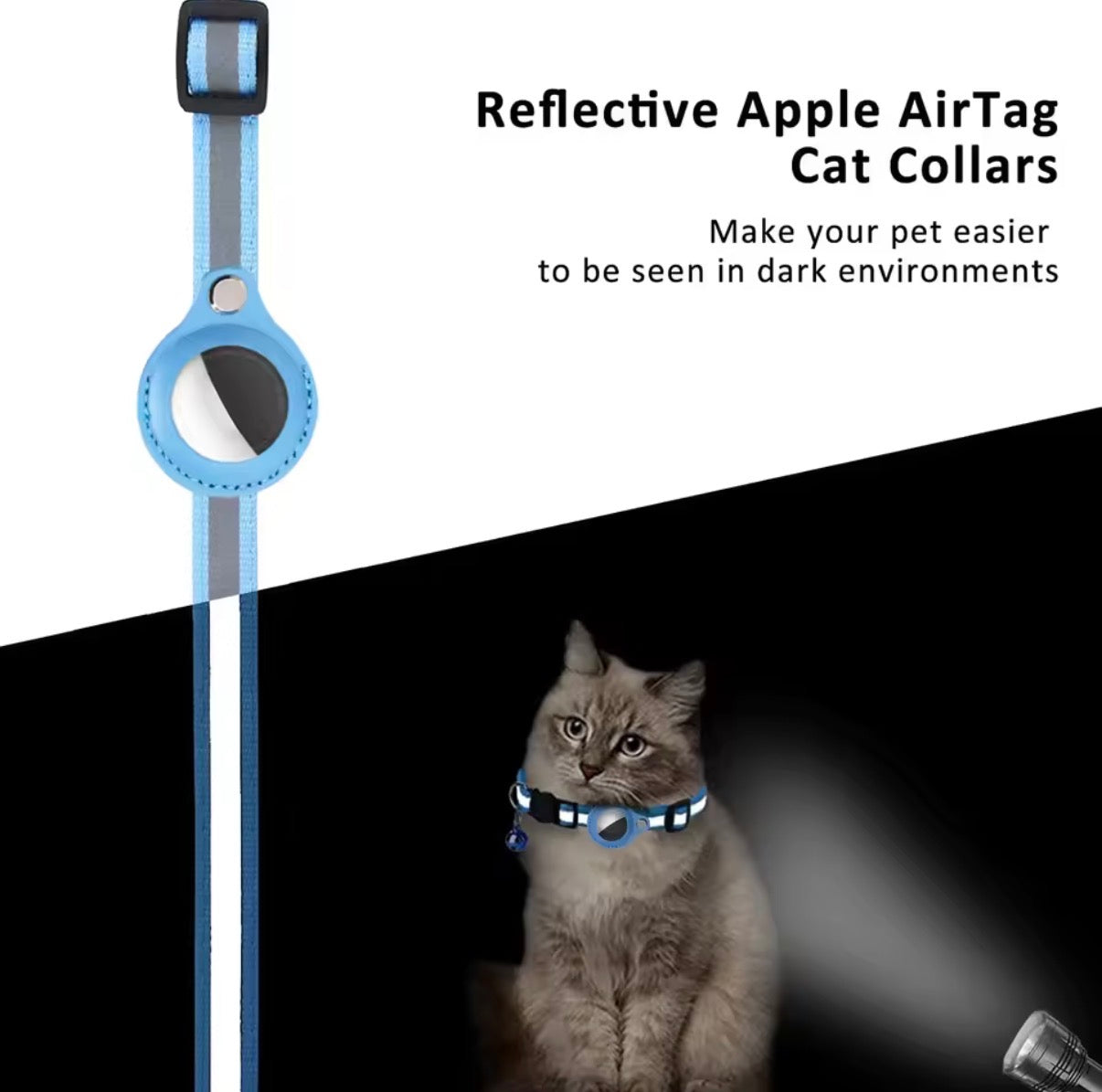 Collier GPS pour Chat Compatible AirTag – Réfléchissant & Ajustable (Sécurité Anti-Perte)