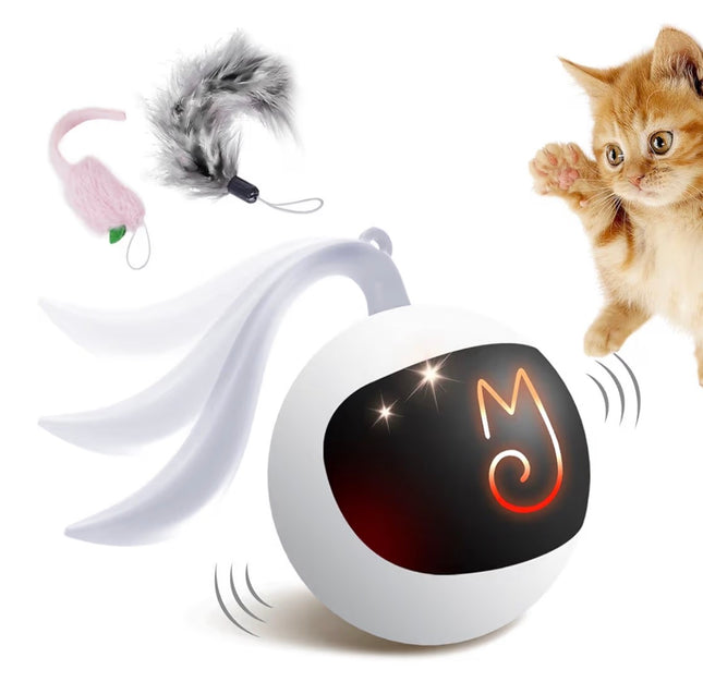 Jouet Interactif Intelligent pour Chat – Balle Automatique LED Rechargeable avec Plumes