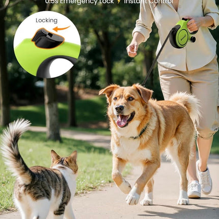 Laisse Rétractable 8m pour Chien – Anti-Enchevêtrement 360°, Poignée Ergonomique + Porte-Sacs Intégré
