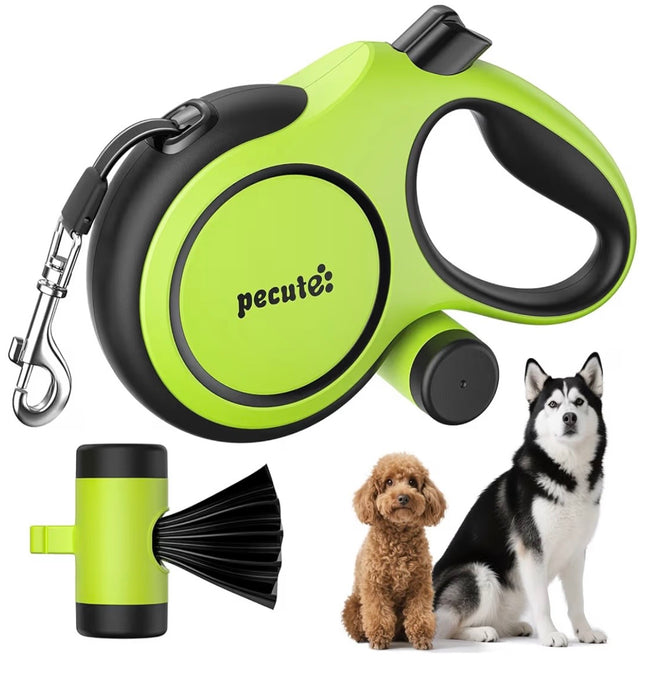 Laisse Rétractable 8m pour Chien – Anti-Enchevêtrement 360°, Poignée Ergonomique + Porte-Sacs Intégré
