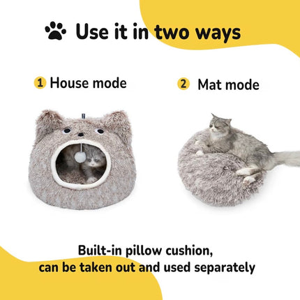 Niche Douillette pour Chat en Peluche – Lit 2-en-1 avec Coussin Amovible